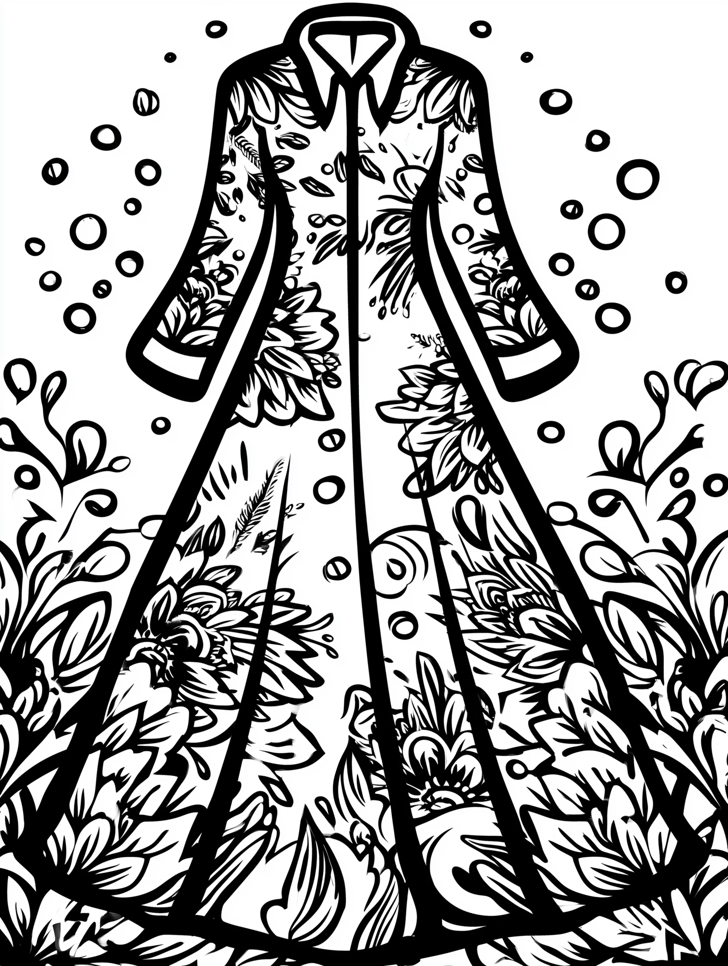 Free printable dress coloring page for adults featuring a robe-style dress